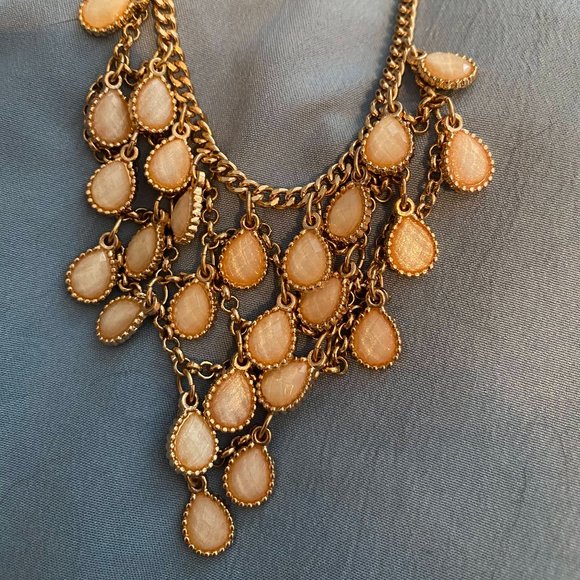 Statement necklace - gold and orange teardrops - Picture 1 of 2